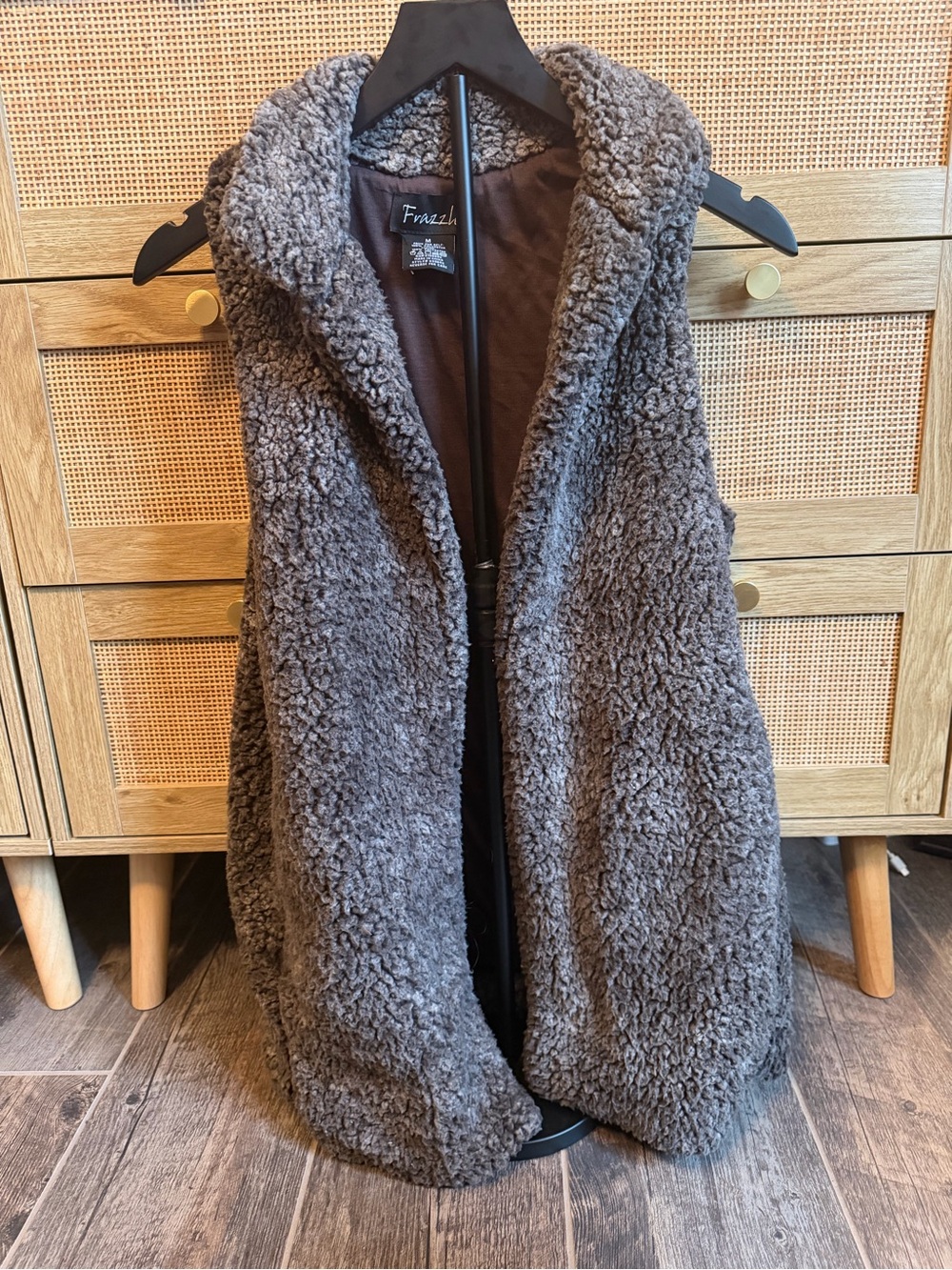 Française Gray Faux Shearling Open-Front Vest